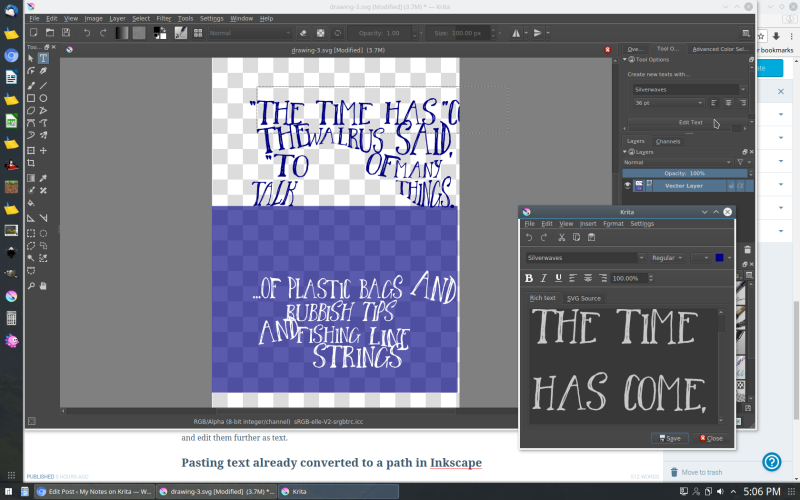 Inkscape_editing text in Krita
